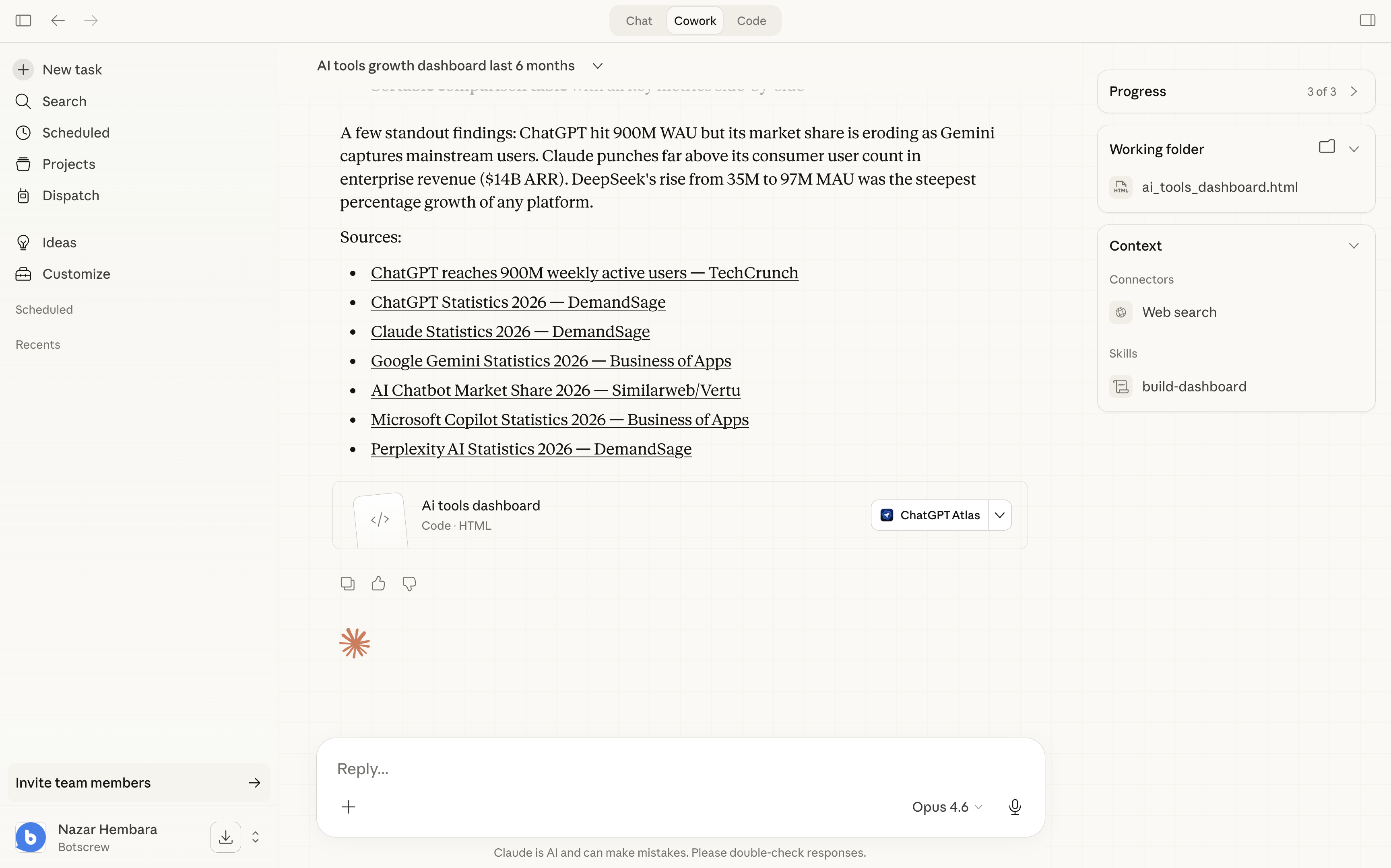 Claude finished building the dashboard